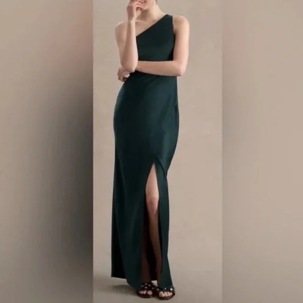 BHLDN Dylan One-Shoulder Side-Slit Satin Dress